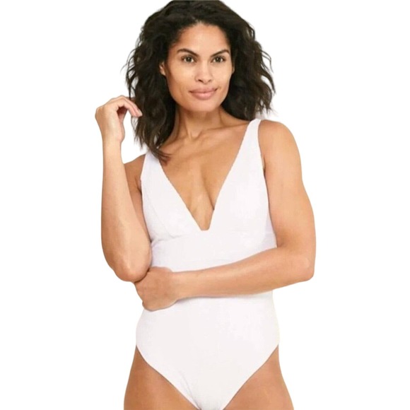 Andie Swim White Ribbed One Piece Swimsuit Sardinia - Picture 1 of 10